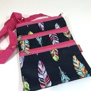 Crossbody Messenger Bag Colorful Feather Print